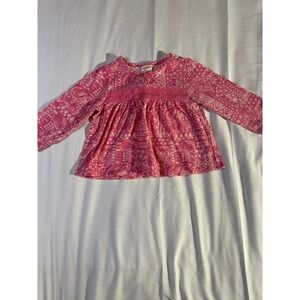 Arizona Jean Co Baby Girls Pink Geometric Paisley Lace Trim Babydoll Top 12M